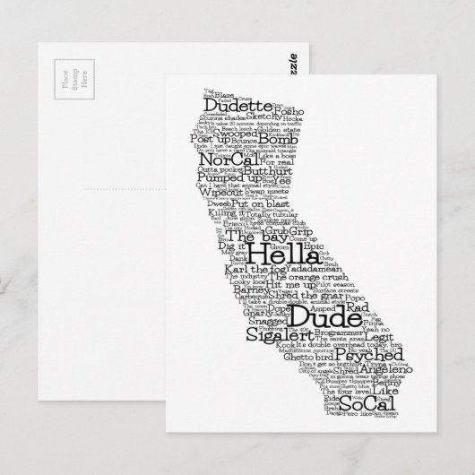 California USA Slang Word Art Map Briefkaart (Voorkant / Achterkant)
