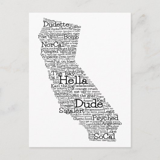California USA Slang Word Art Map Briefkaart (Voorkant)