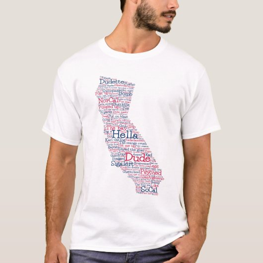 California USA Slang Word Art Map T-Shirt (Voorkant)