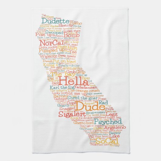 California USA Slang Word Art Map Theedoek (Verticaal)