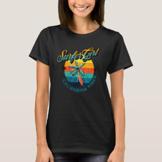 California Vibes Meisje Surfer Palm Tree Sunset Vi T-shirt