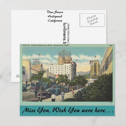 California, Vine Street, Hollywood Briefkaart (Voorkant / Achterkant)