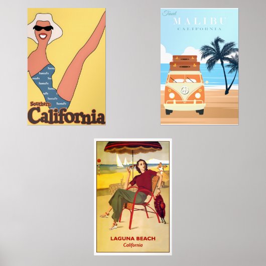 California vintage posters muurkunst sets (Voorkant)
