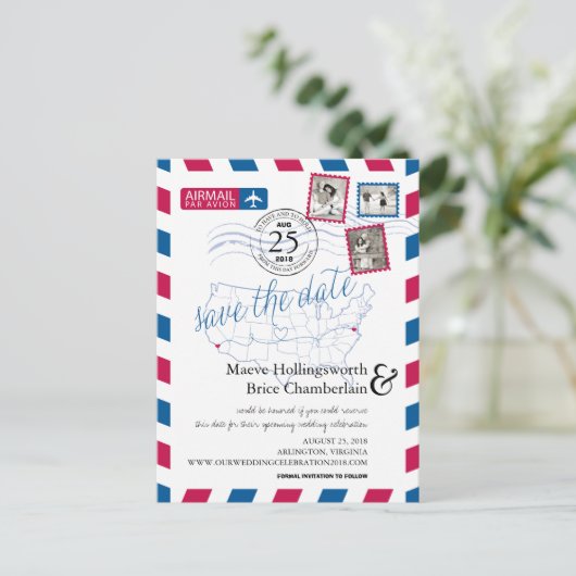 California Virginia Locatie Airmail Bewaar de datu Aankondigingskaart (Staand voorkant)