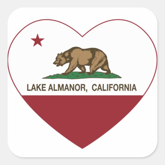 california vlag meer almanor hart vierkante sticker (Voorkant)