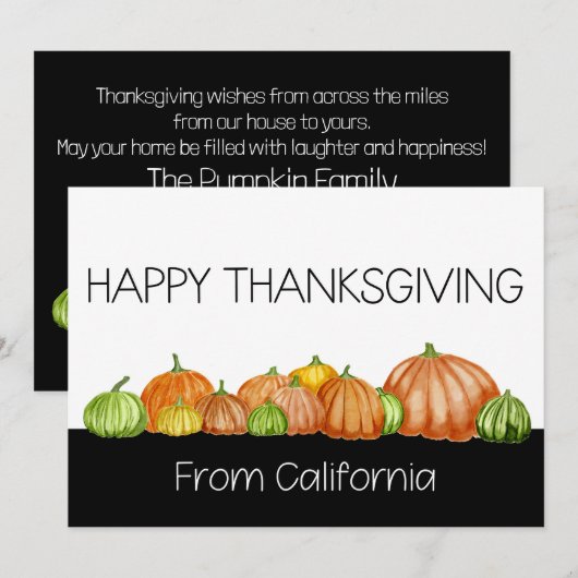 California Waterverf pomkins Thanksgiving Card Feestdagenkaart (Voorkant / Achterkant)