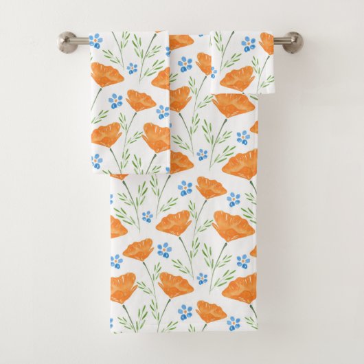 California Waterverf Poppy Pattern Bad Handdoek (Insitu)