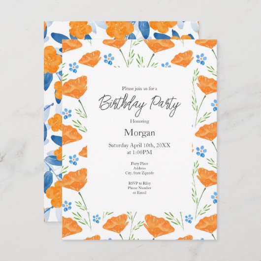 California Waterverf Poppy Pattern Kaart (Voorkant / Achterkant)