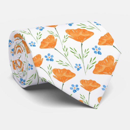 California Waterverf Poppy Pattern Stropdas (Opgerold)
