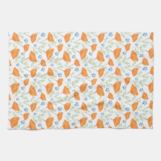 California Waterverf Poppy Pattern Theedoek (Horizontaal)