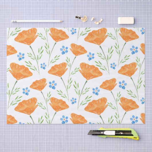 California Waterverf Poppy Pattern Tissuepapier (Craft)