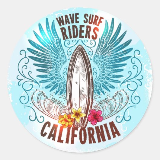 California Wave Surf Riders Ronde Sticker (Voorkant)