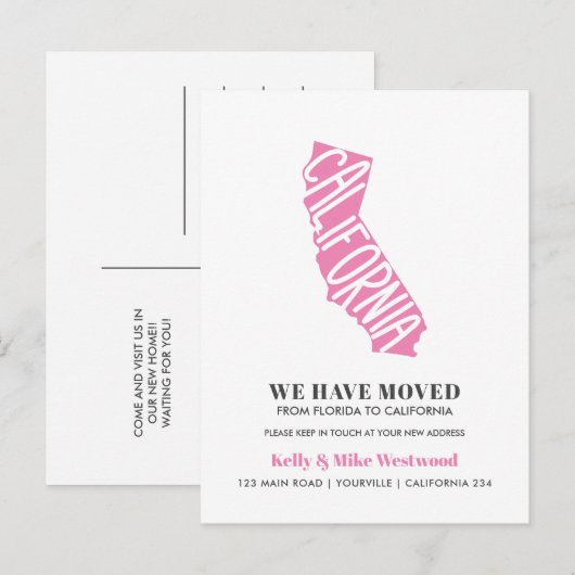 CALIFORNIA We hebben New address New Home verplaat Briefkaart (Voorkant / Achterkant)