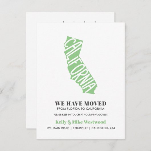 CALIFORNIA We hebben New address New Home verplaat Briefkaart (Voorkant / Achterkant)