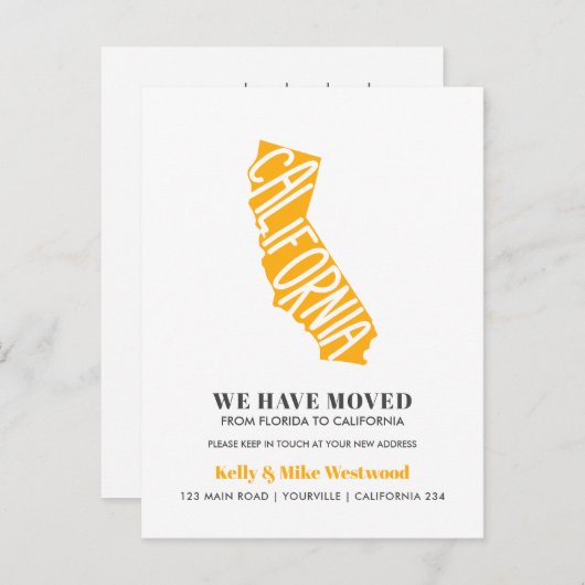 CALIFORNIA We hebben New address New Home verplaat Briefkaart (Voorkant / Achterkant)