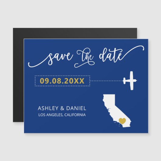 California Wedding Save the Date Kaart, Map Magnetische Uitnodiging (Voorkant / Achterkant)