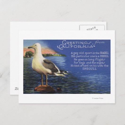 CaliforniaGreetings from, Seagull Poem Briefkaart (Voorkant / Achterkant)