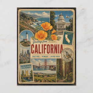 Californië Authentieke Vintage Stijl Ansichtkaart Briefkaart