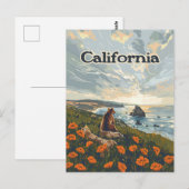 Californië Beer Poppies Flowers Coast Retro Briefkaart (Voorkant / Achterkant)