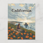 Californië Beer Poppies Flowers Coast Retro Briefkaart (Voorkant)