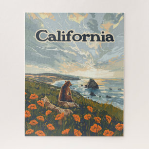 Californië Beer Poppies Flowers Coast Retro Legpuzzel