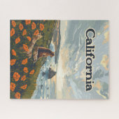 Californië Beer Poppies Flowers Coast Retro Legpuzzel (Horizontaal)