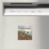 Californië Beer Poppies Flowers Coast Retro Magneet (Insitu (Vaatwasser))