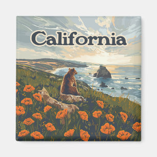 Californië Beer Poppies Flowers Coast Retro Magneet