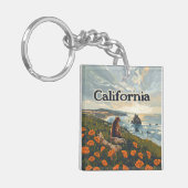 Californië Beer Poppies Flowers Coast Retro Sleutelhanger (Voorkant Links)