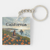 Californië Beer Poppies Flowers Coast Retro Sleutelhanger (Achterkant)
