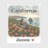 Californië Beer Poppies Flowers Coast Retro Sticker (Vel)