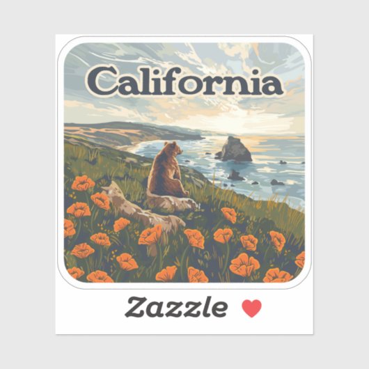 Californië Beer Poppies Flowers Coast Retro Sticker (Vel)