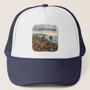 Californië Beer Poppies Flowers Coast Retro Trucker Pet