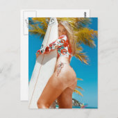 = Californië Bikini = Blonde = Beach = Babe Briefkaart (Voorkant / Achterkant)