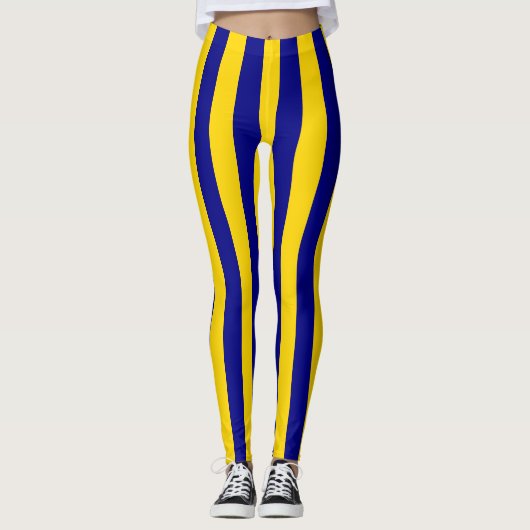 Californië Blauw en Gouden Verticale Strepen Leggings (Voorkant)