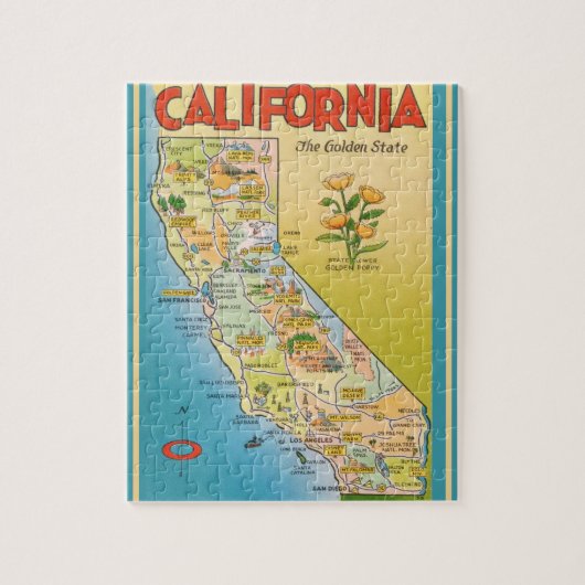 Californië Briefkaart Kaart Jigsaw Puzzel (Verticaal)