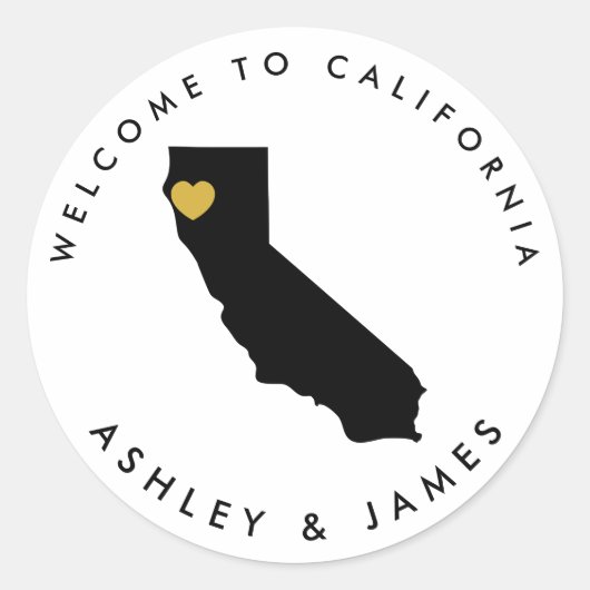 Californië Bruiloft Welkom Sticker, Treat Box Bag Ronde Sticker (Voorkant)