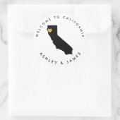 Californië Bruiloft Welkom Sticker, Treat Box Bag Ronde Sticker (Tas)