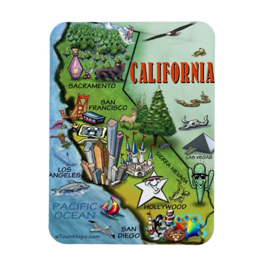 Californië Cartoon Kaart Magneet (Verticaal)