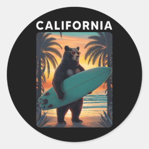 Californië Cool Republiek Beer Surfen Strand Calif Ronde Sticker