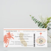 Californië Coral Palm Tree Boarding Pass Wedding Kaart (Staand voorkant)