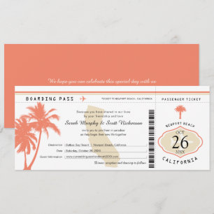 Californië Coral Palm Tree Boarding Pass Wedding Kaart