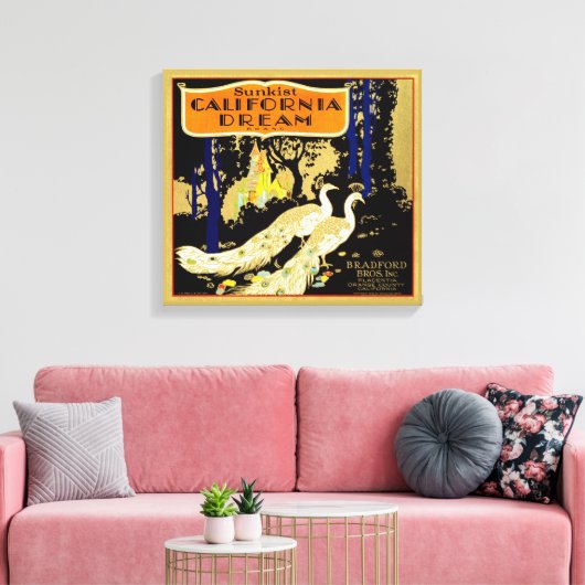Californië Dream Merk Sinaasappel Crate Fruit Labe Canvas Afdruk (Insitu (Woonkamer))