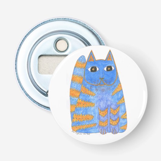 Californië Dreamweaver-blauwe/goudkat Button Flesopener (Voorkant)