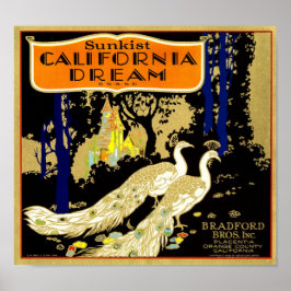 Californië Droom Merk Sinaasappel Kist Fruit Label Poster