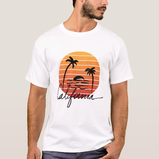 Californië en retro  zonsondergang t-shirt (Voorkant)