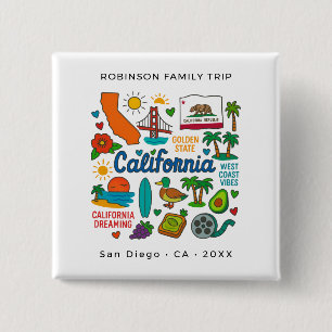 Californië Familie Reis Aangepaste Matchende Kledi Vierkante Button 5,1 Cm