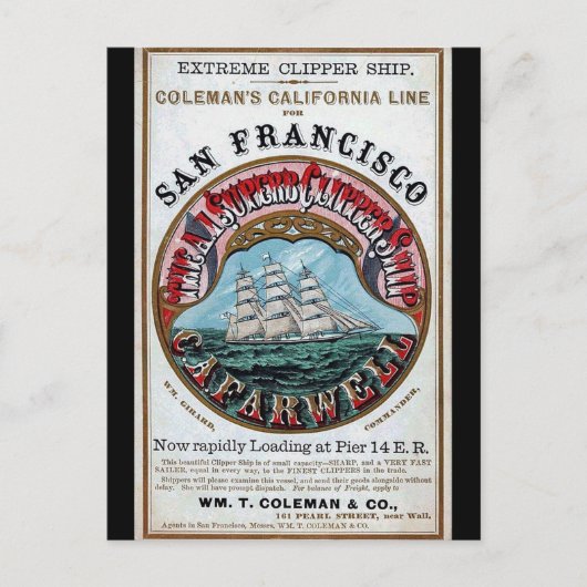 Californië Farwell Clipper zeilschip 1900 Briefkaart (Voorkant)