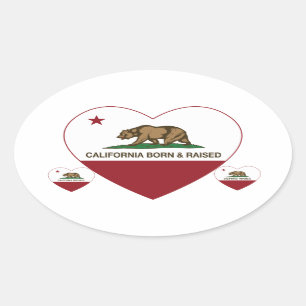Californië, geboren en opgewekt hart ovale sticker
