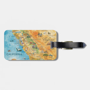 Californië Geïllustreerde Aquarelkaart Kunst Bagagelabel